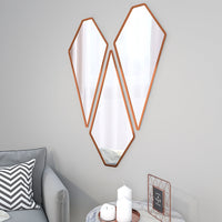 Modern Diamond Shape Vanity Mirrors Set of 3 with Copper Finish Frame