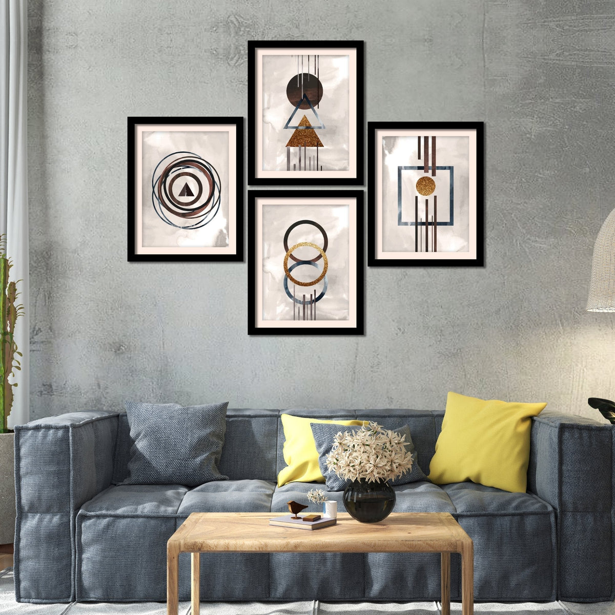 Modern Geometric Shapes Hanging Wall Frame Set of Four
