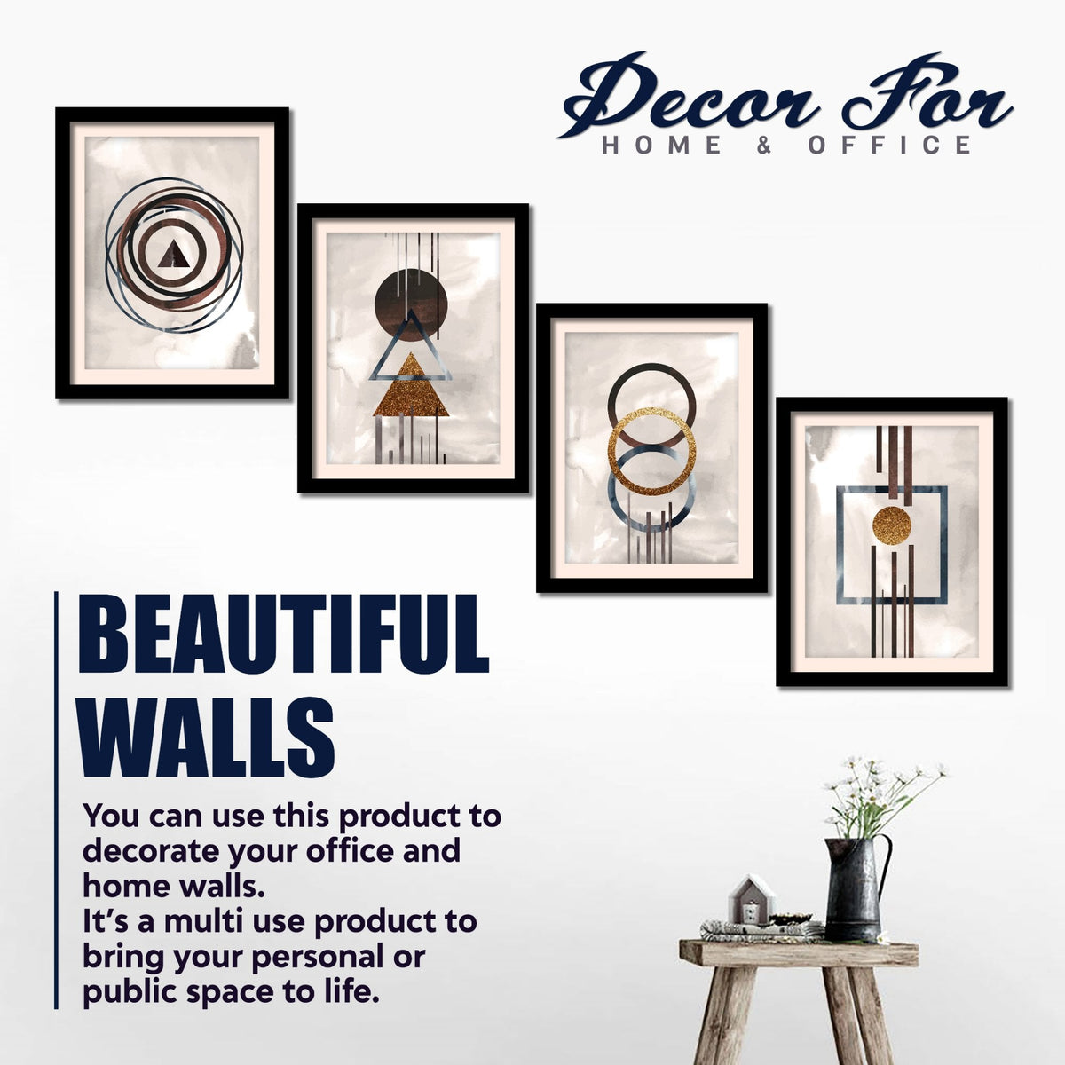 Modern Geometric Shapes Hanging Wall Frame Set of Four