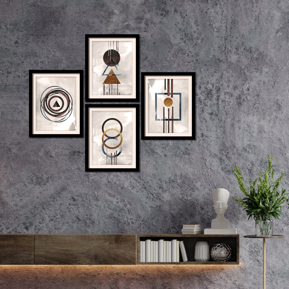 Modern Geometric Shapes Hanging Wall Frame Set of Four