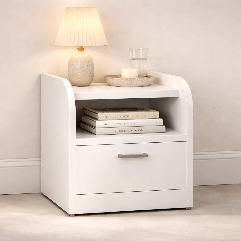 Modern Bedside Table with Drawer & Open Shelf