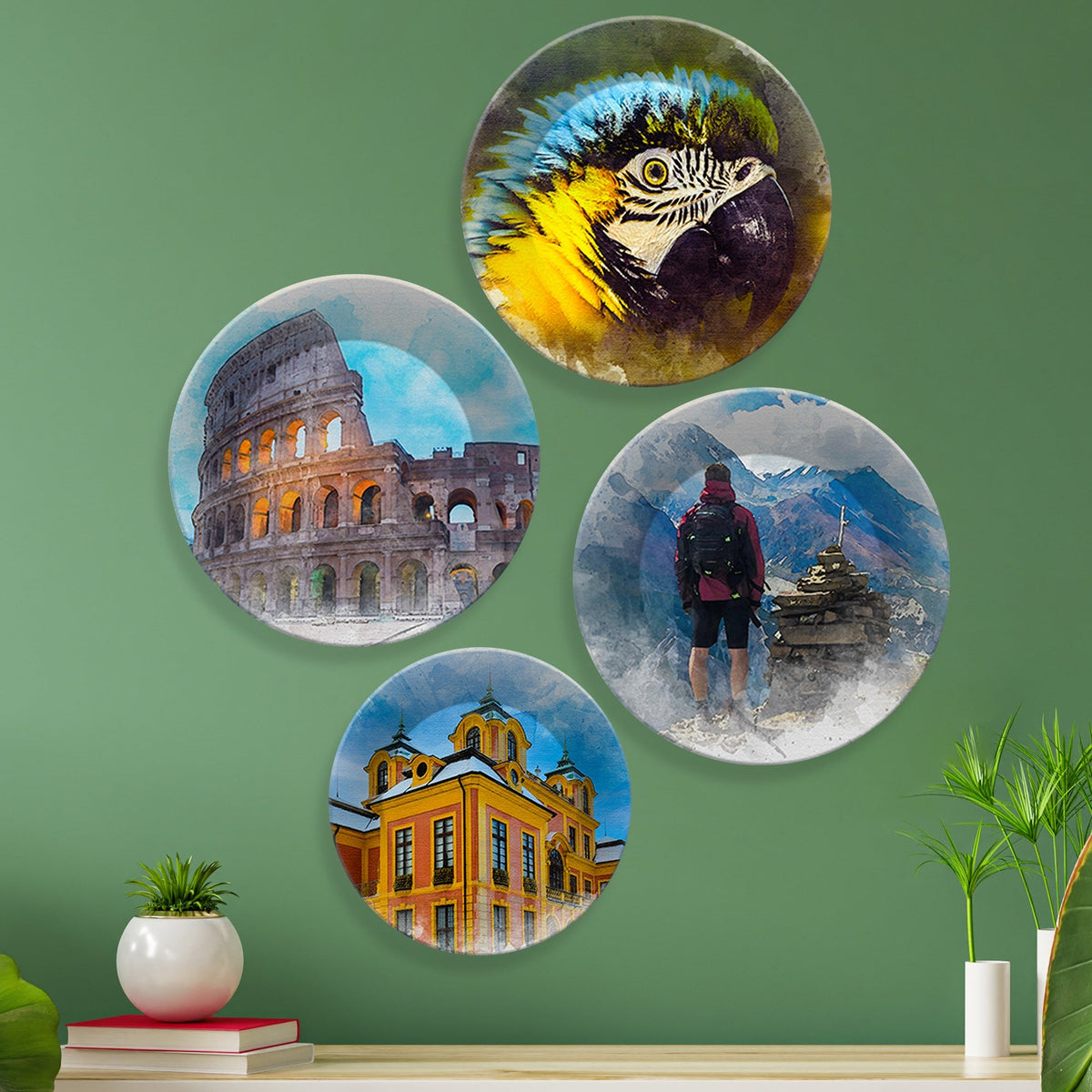 Nature & Architecture Wall Plates Painting Set of Four