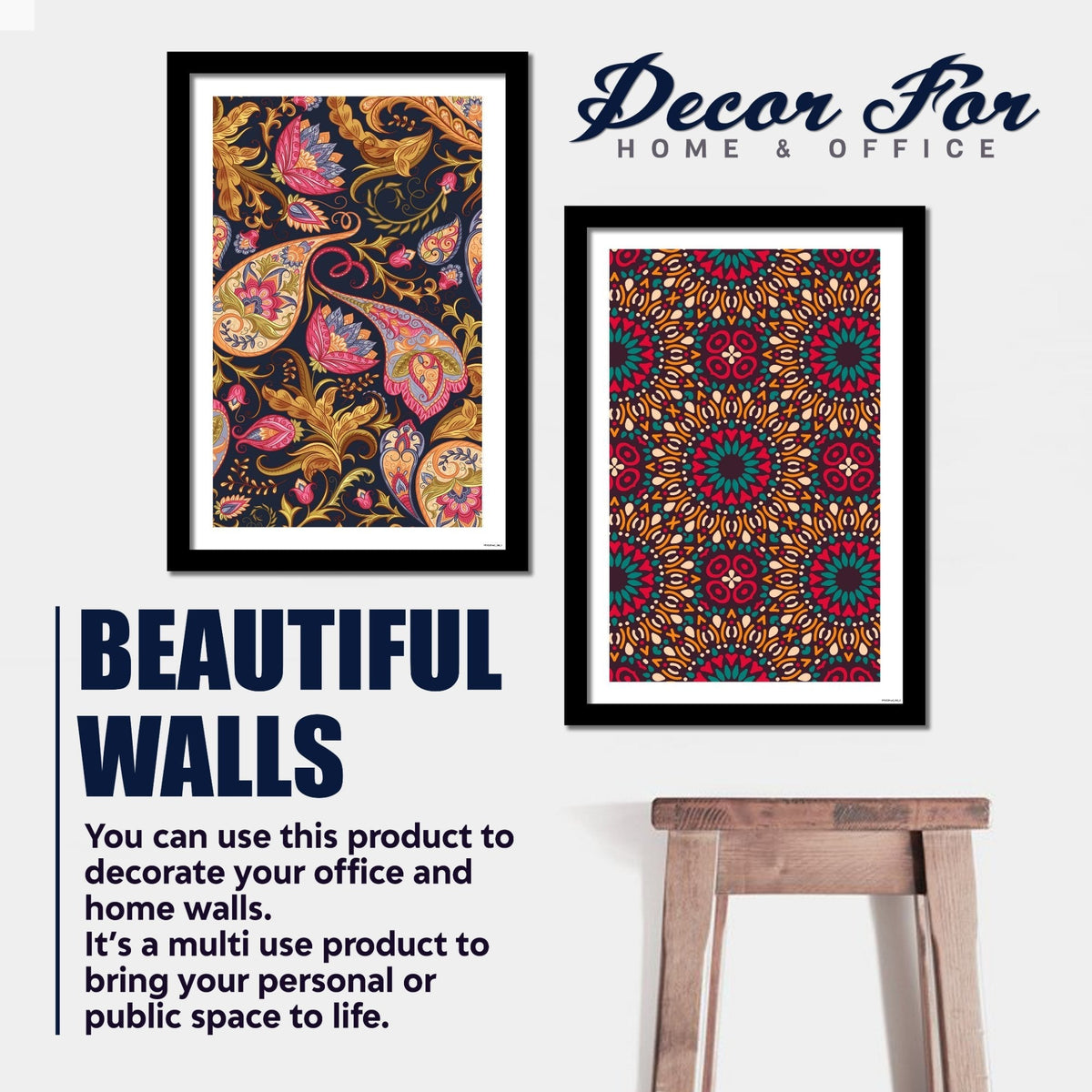 Paisley Art Pattern Quality Frame Painting of 2 Pieces