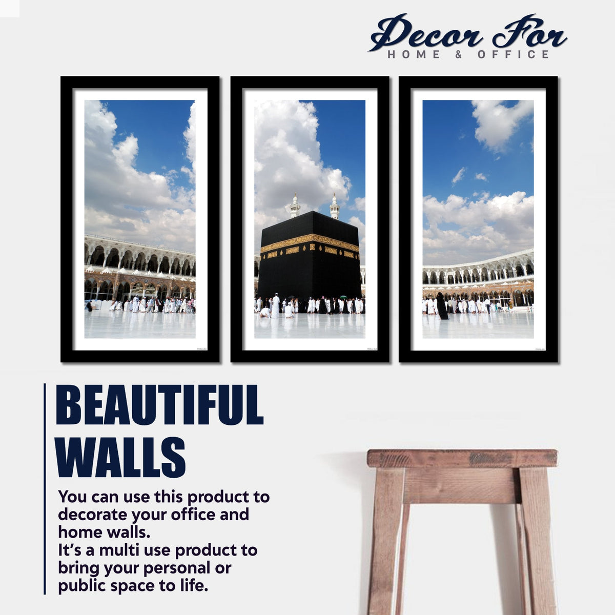 Premium 3 Pieces Wall Hanging Frame of Masjid Al Haram