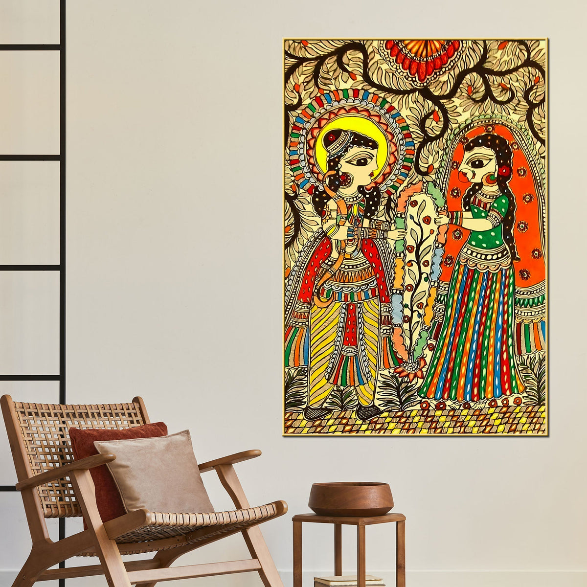 Madhubani Ram Sita Canvas Painting for Cultural Indian Wall Decor