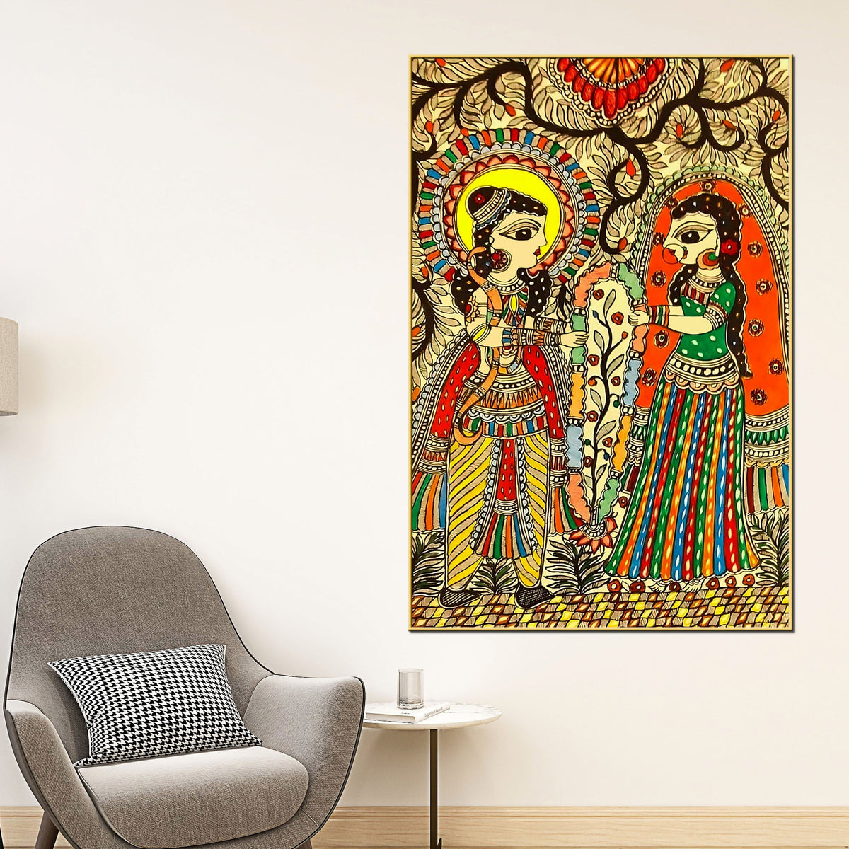 Madhubani Ram Sita Canvas Painting for Cultural Indian Wall Decor