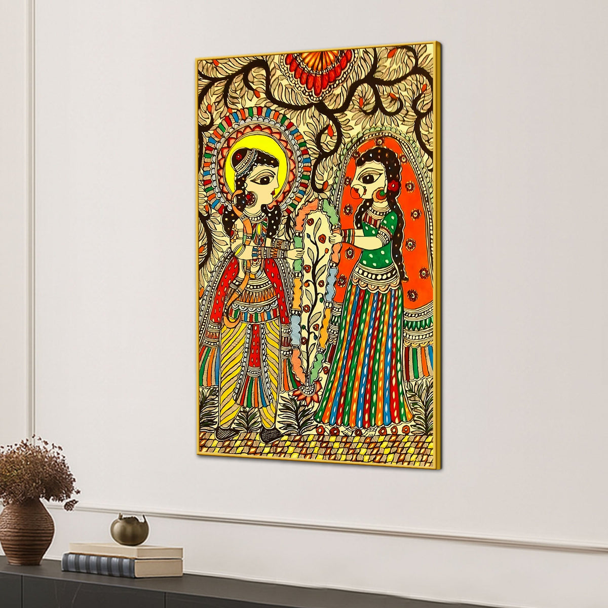 Madhubani Ram Sita Canvas Painting for Cultural Indian Wall Decor