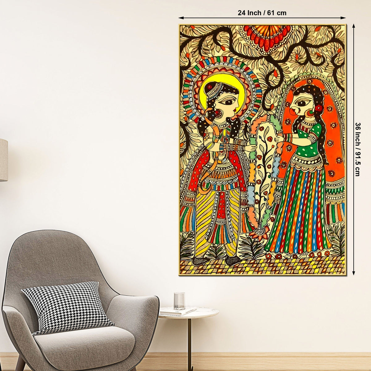 Madhubani Ram Sita Canvas Painting for Cultural Indian Wall Decor