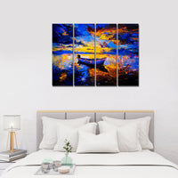 Abstract Boat in Sunset Background Premium 4 Pieces Wall Painting