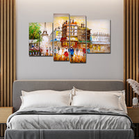 Beautiful Street View of Paris 4 Pieces Canvas Wall Painting