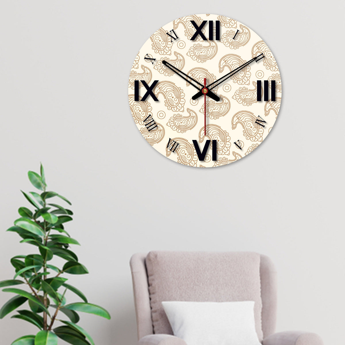Paisley Design Wooden Wall Clock For Living Room