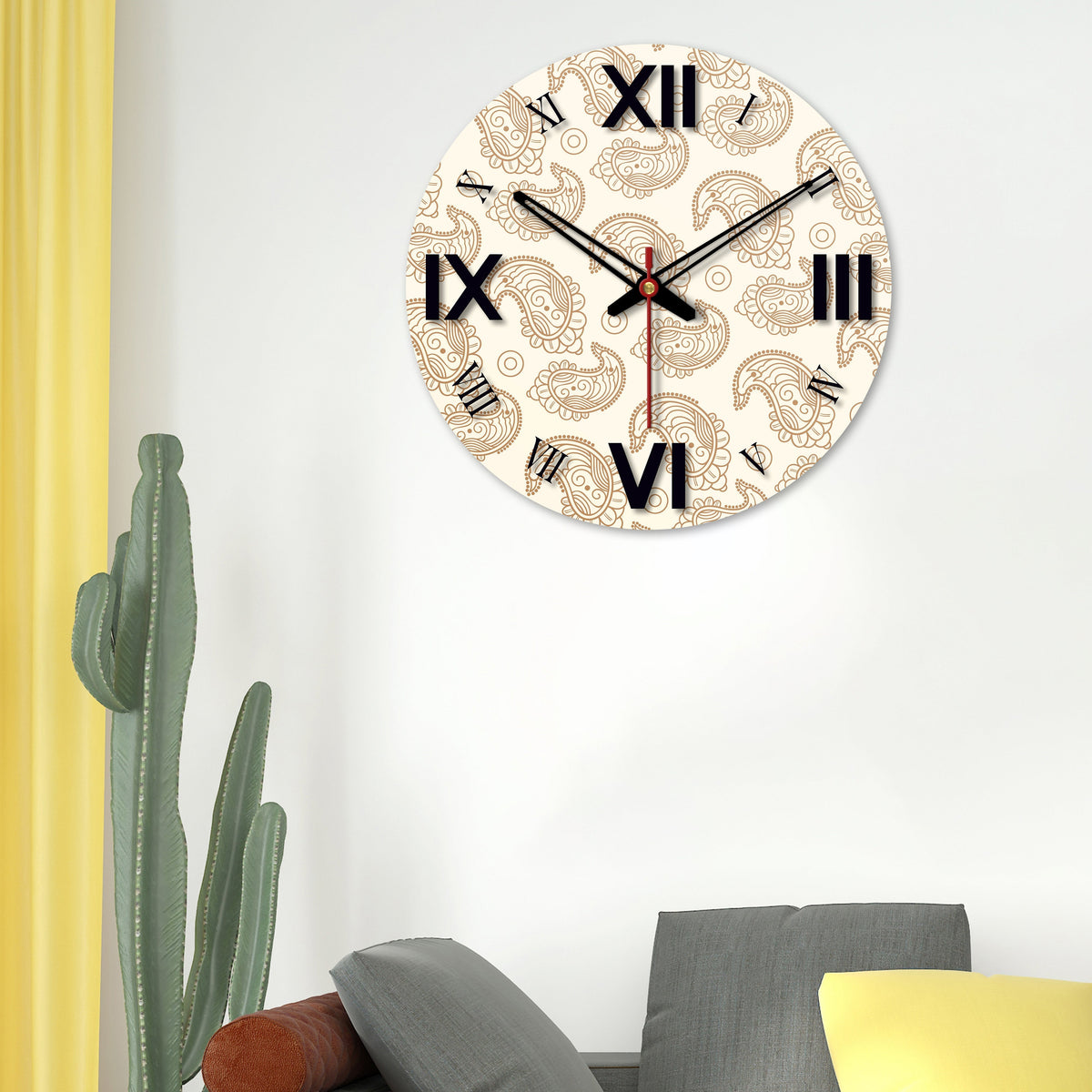 Paisley Design Wooden Wall Clock For Living Room
