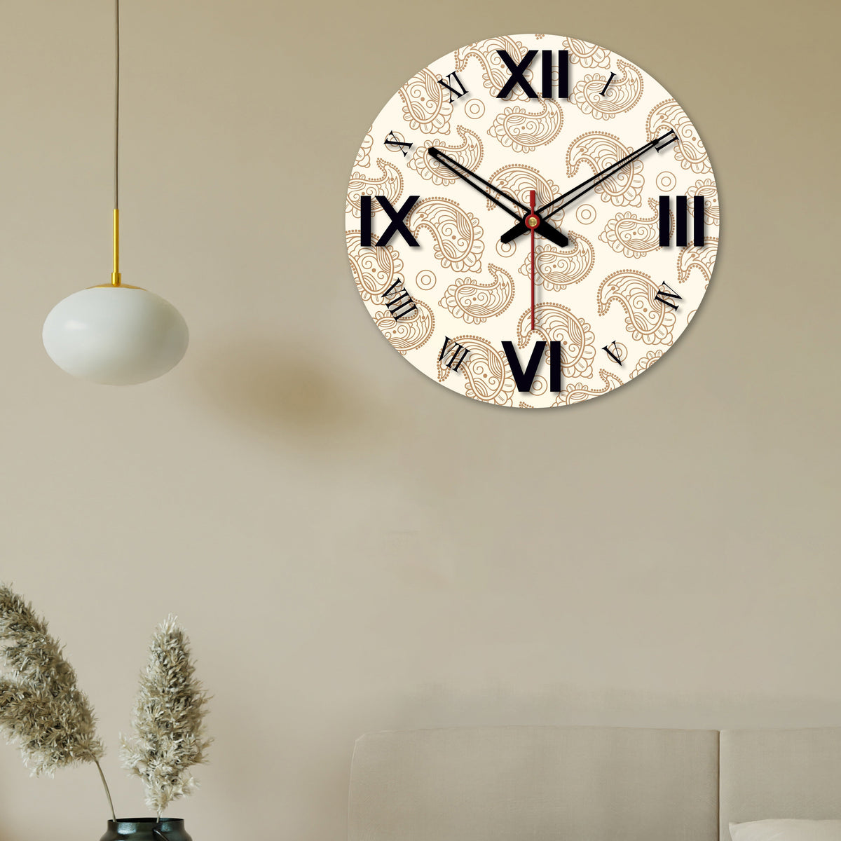 Paisley Design Wooden Wall Clock For Living Room