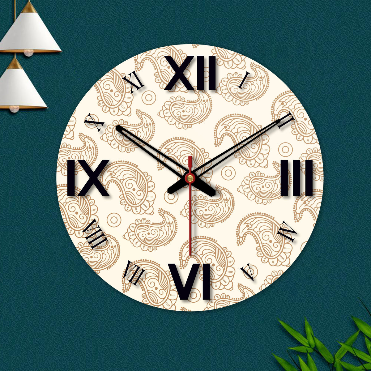 Paisley Design Wooden Wall Clock For Living Room