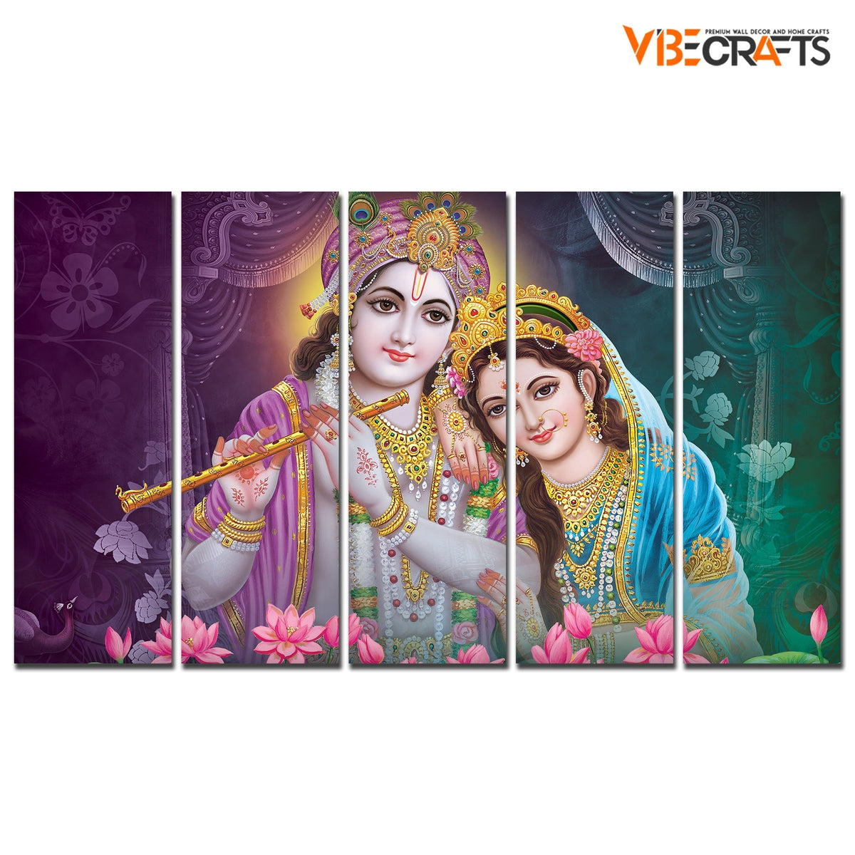 Radha Krishna Canvas Religious Wall Painting Set of 5