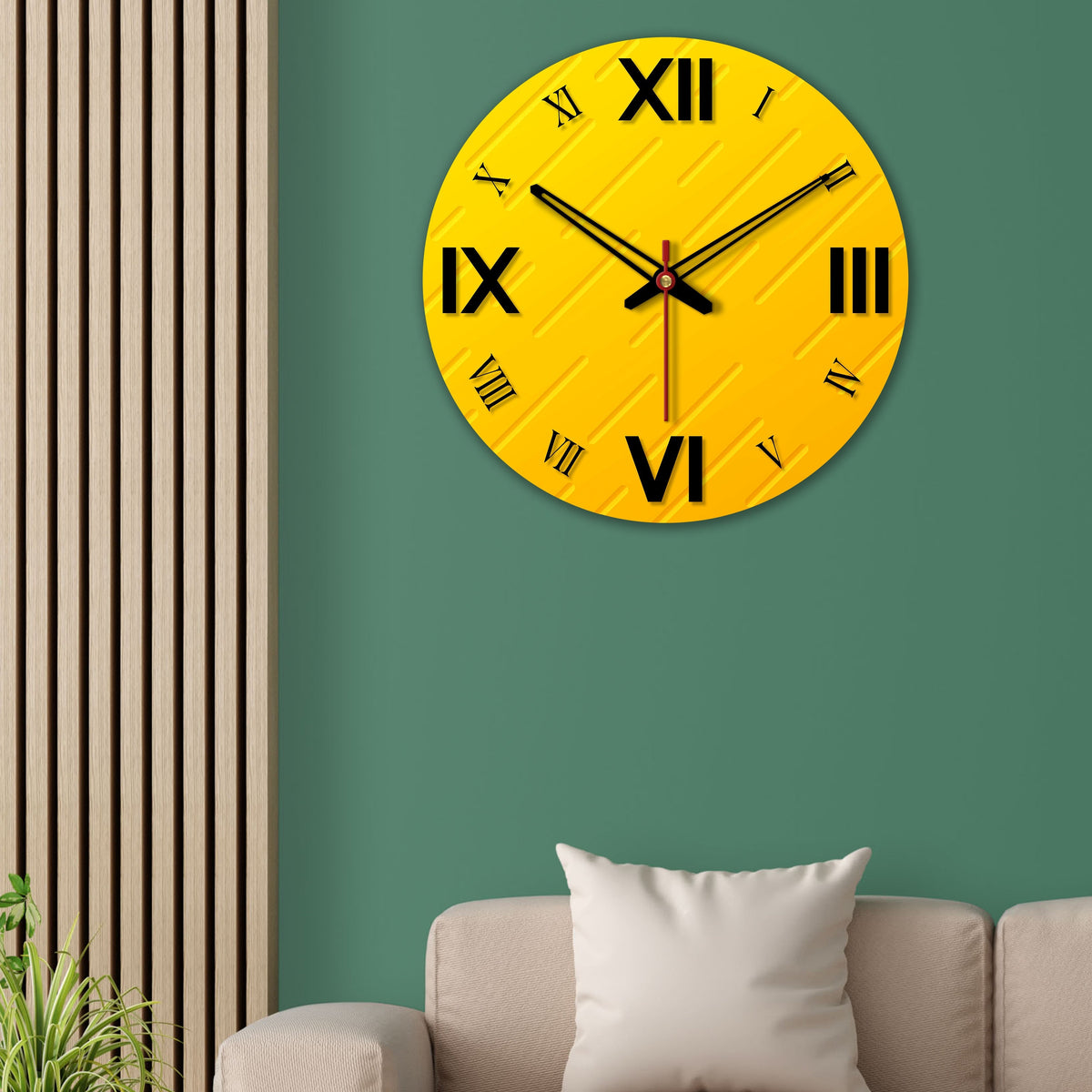 Roman Numbers Yellow Print Wooden Wall Clock