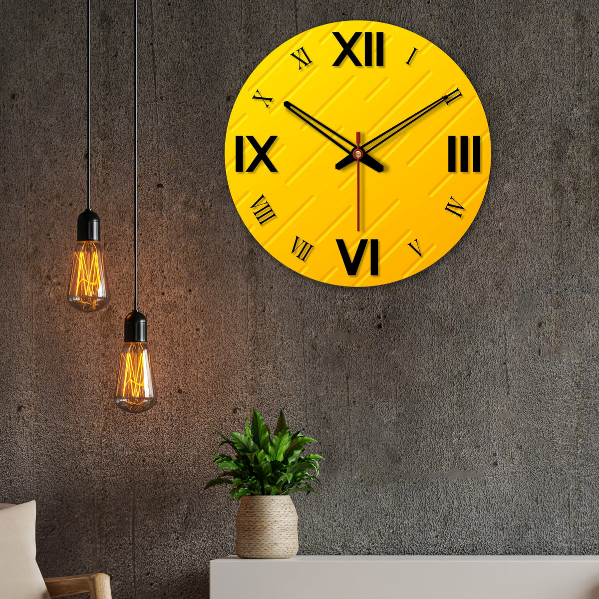 Roman Numbers Yellow Print Wooden Wall Clock