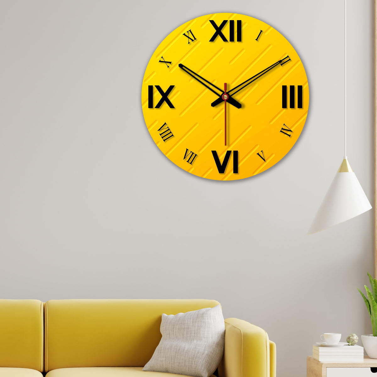 Roman Numbers Yellow Print Wooden Wall Clock