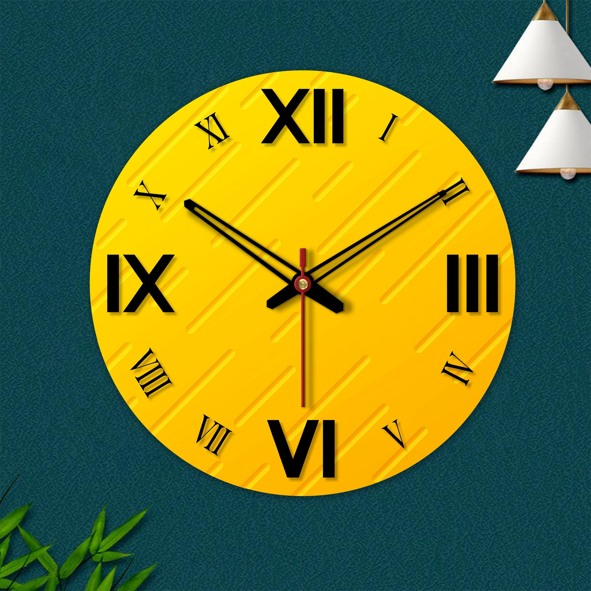 Roman Numbers Yellow Print Wooden Wall Clock