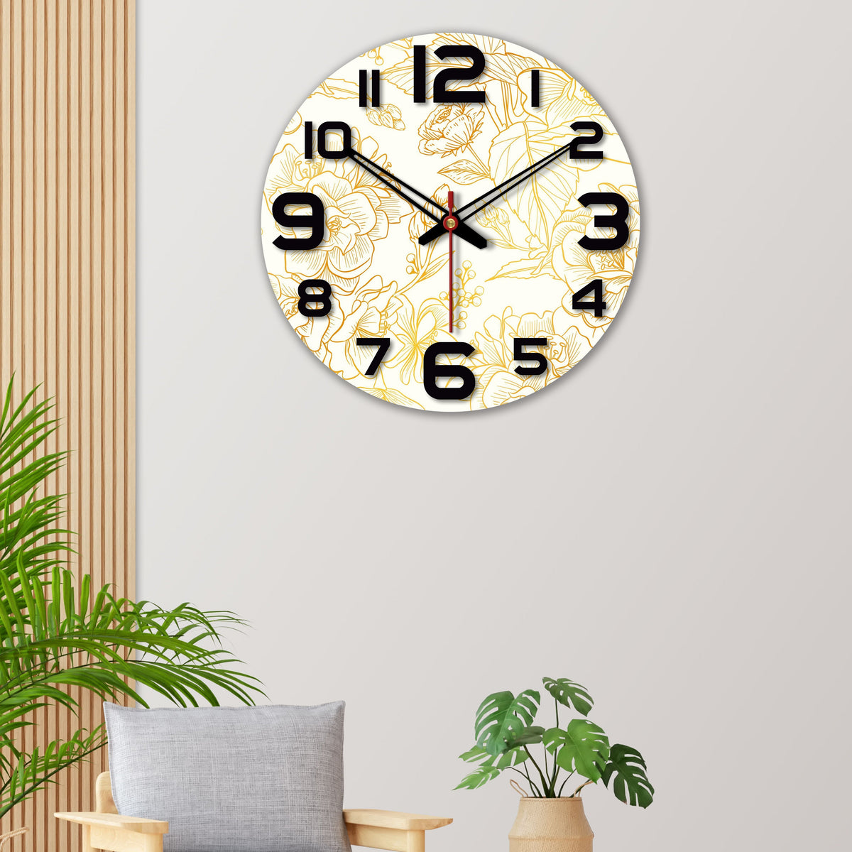 Rose Printed Wooden Wall Clock For Living Room