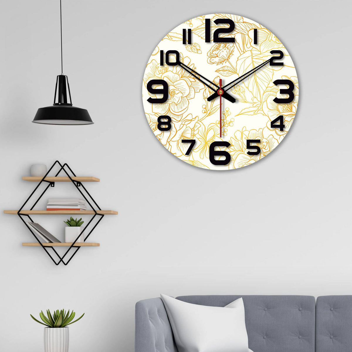 Rose Printed Wooden Wall Clock For Living Room