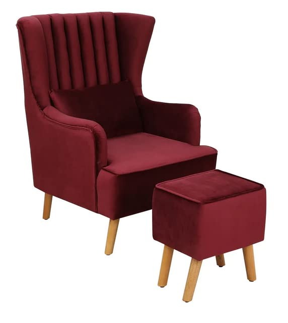 Maroon Wingback Sofa Lounge Chair with Footrest