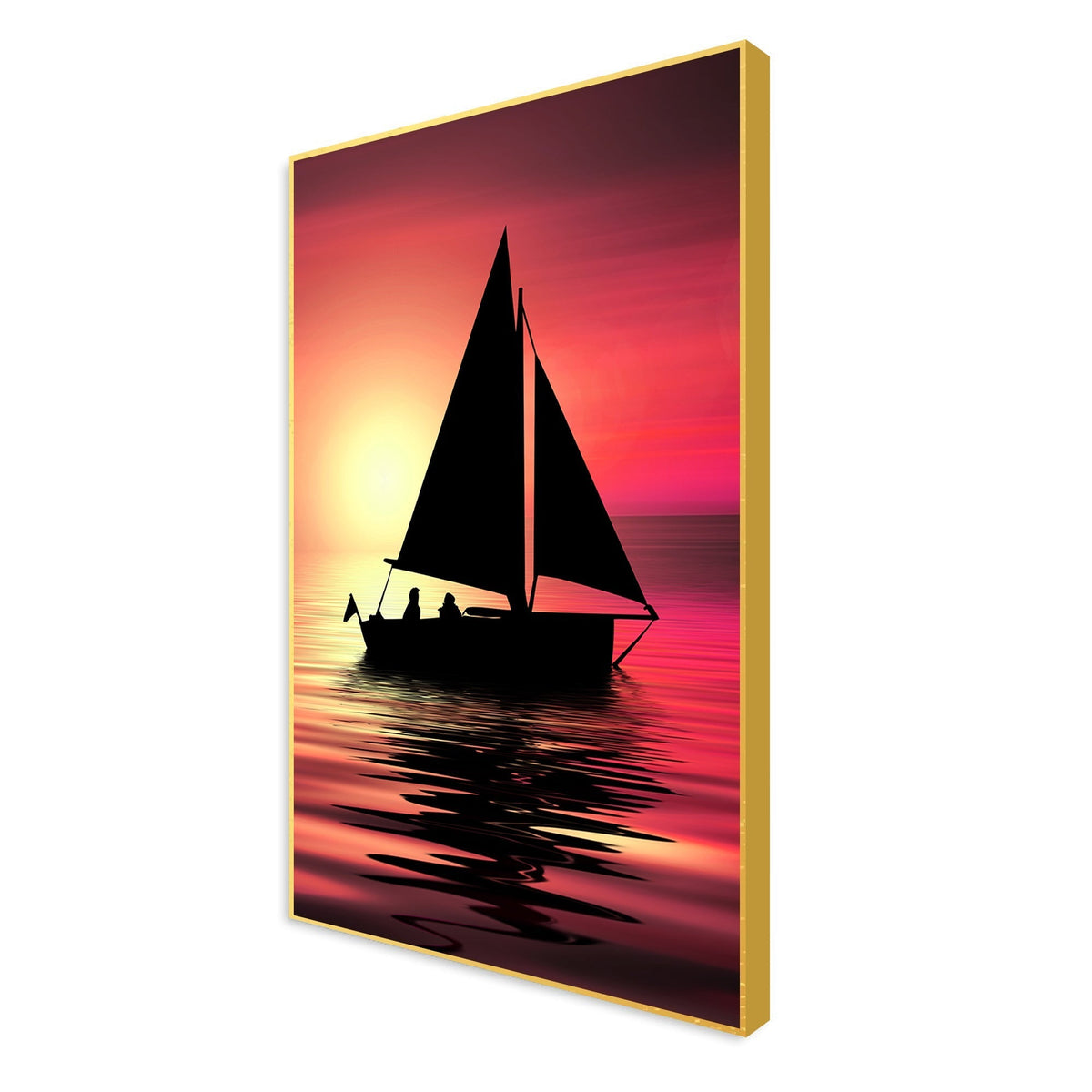 Sunset & Boat Silhouette Floating Canvas Wall Painting