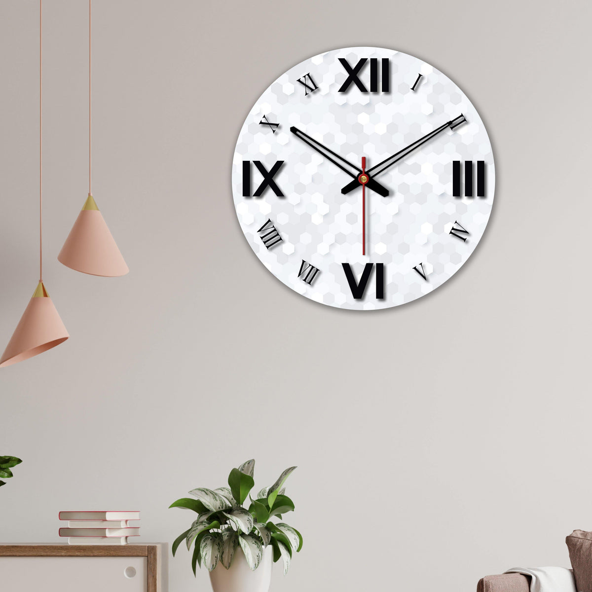 3D Hexagon Printed Wooden Wall Clock For Living Room