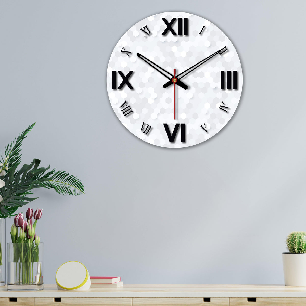 3D Hexagon Printed Wooden Wall Clock For Living Room