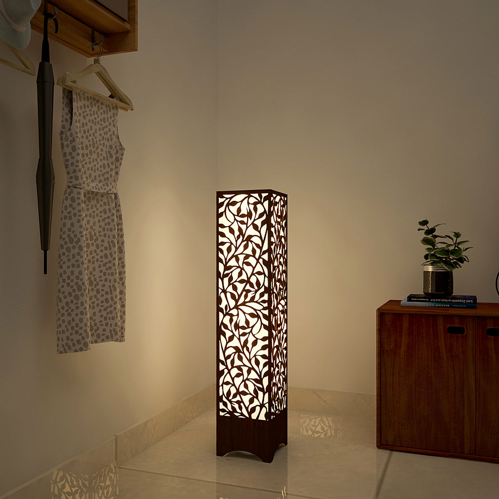 Beautiful Wooden Floor Lamp With Flower Pattern Design For Living Room, Bedroom