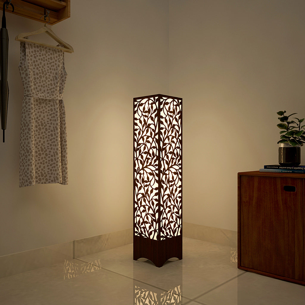 Beautiful Wooden Floor Lamp With Flower Pattern Design For Living Room, Bedroom
