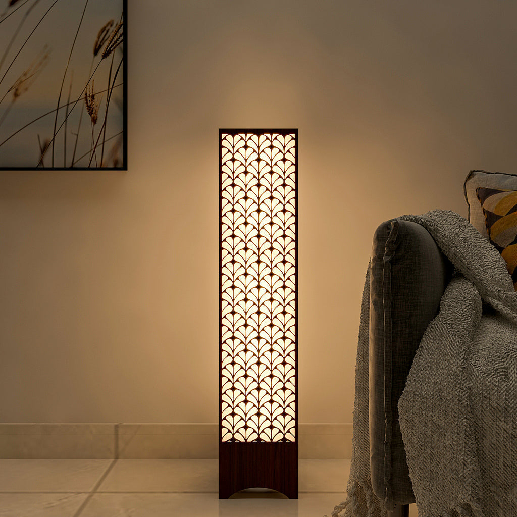 Modern Look Floral Pattern Wooden Floor Lamp For Living Room, Bedroom
