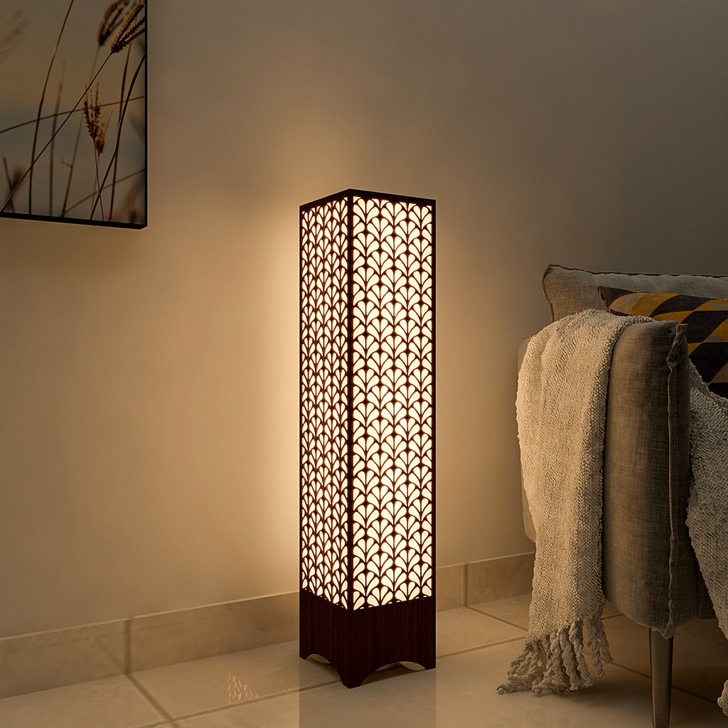 Modern Look Floral Pattern Wooden Floor Lamp For Living Room, Bedroom