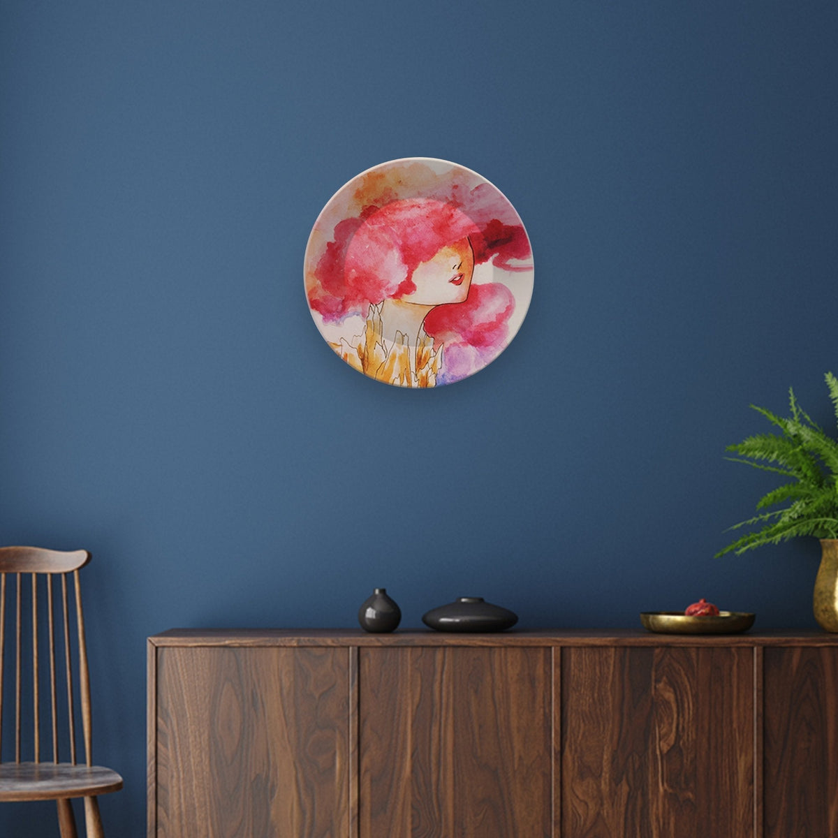 Ceramic Hanging Wall Plate Painting of Face in Colorful textures