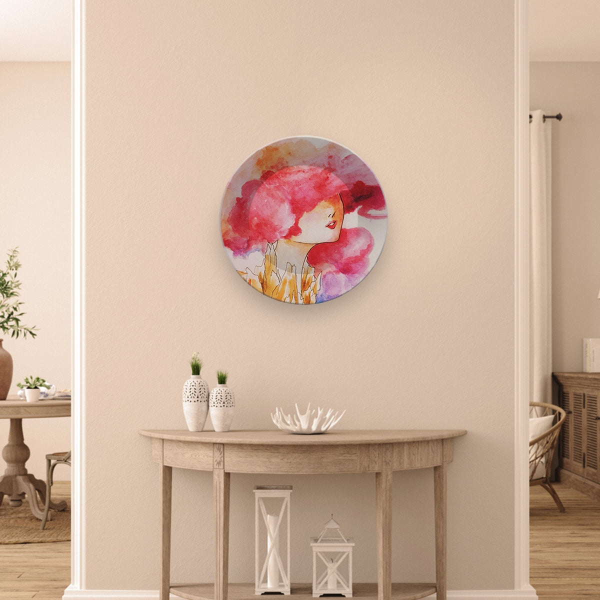 Ceramic Hanging Wall Plate Painting of Face in Colorful textures