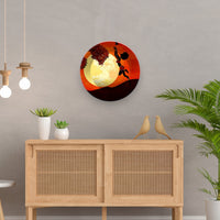 Ceramic Hanging Wall Plate Painting of Girl Catching Bird Moon in Background