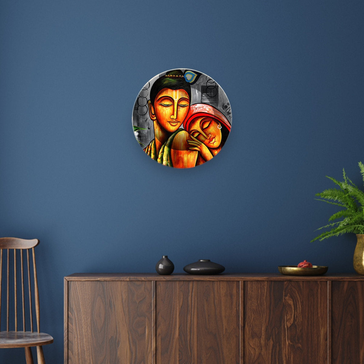 Lord Radha Krishna Ceramic Hanging Wall Plate Painting
