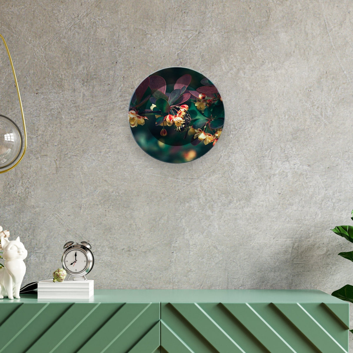 Ceramic Wall Plate Painting of Honey Bee on Flower