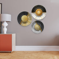 Premium Wall Plates Painting of Golden Textured Art Set of 3