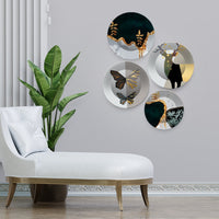Modern Art of Golden Tuxtred Wall Plates Painting Set of Four
