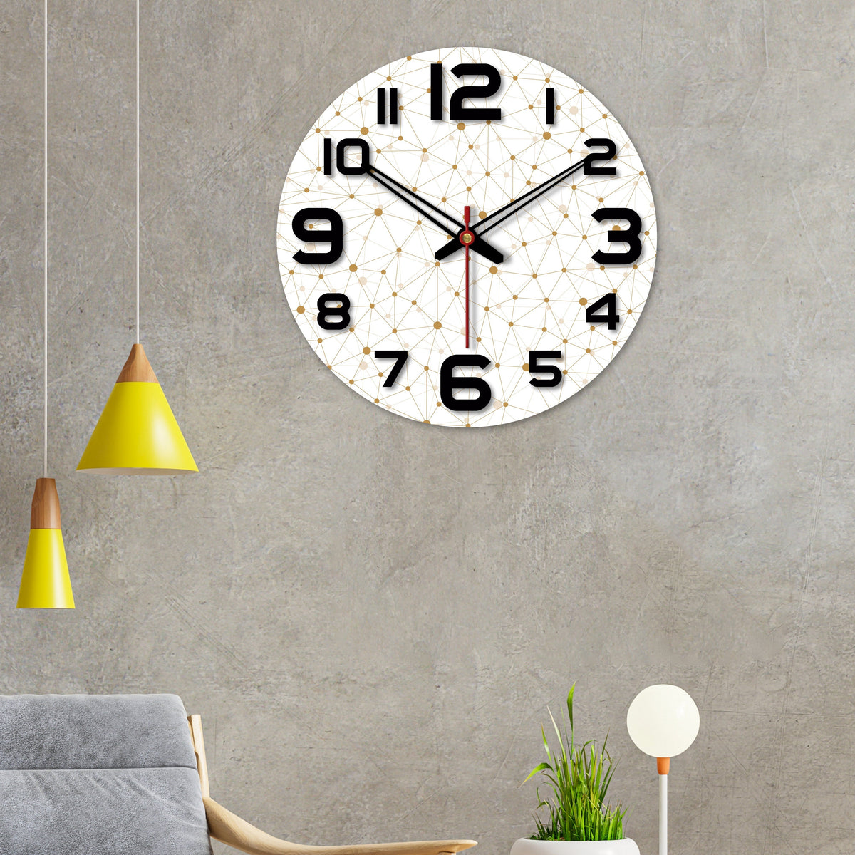 Web Triangle Pattern Printed Wooden Wall Clock