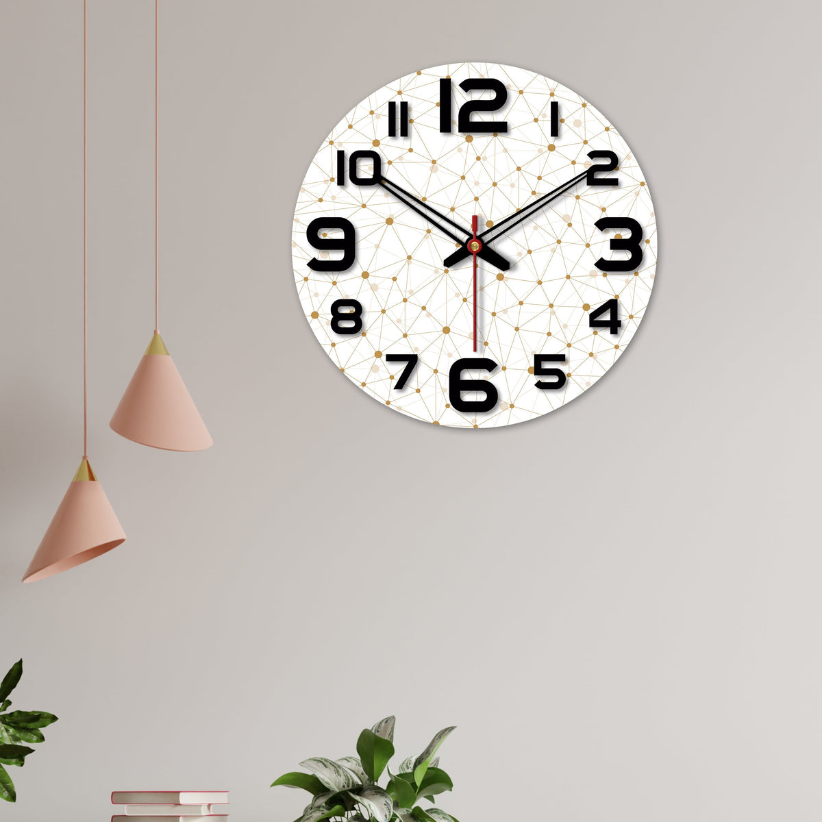 Web Triangle Pattern Printed Wooden Wall Clock