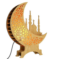 Wooden Moon Shape Night Lamp With Mosque Design Table Light For Home Decor | Living Room
