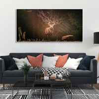 A Beautiful Deer in Dark Forest Floating Wall Painting