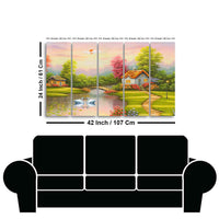 A Beautiful Scenery of Old Houses Canvas Wall Painting of Five Pieces