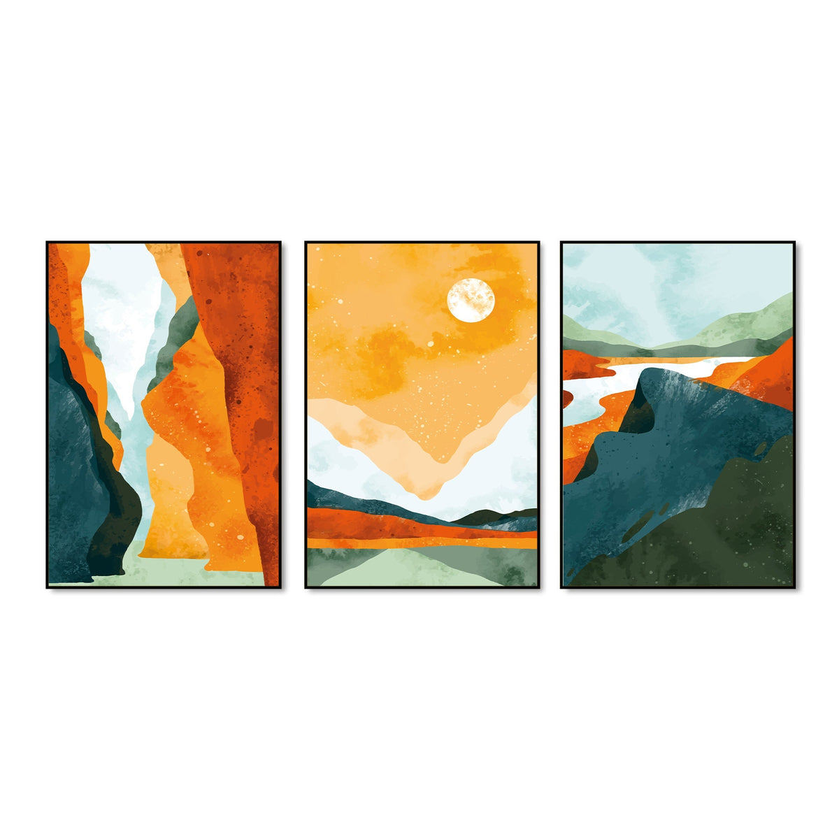 Abstract Art Landscape Floating Canvas Wall Painting Set of Three