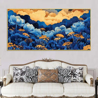 Abstract Blue Floral Canvas Wall Painting for Living Room