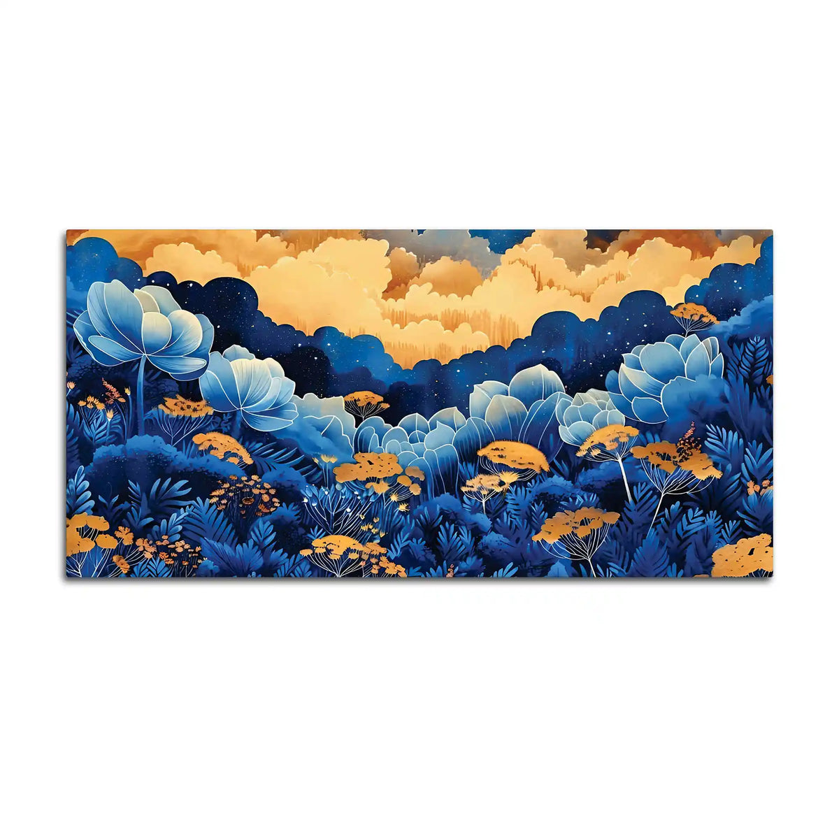 Abstract Blue Floral Canvas Wall Painting for Living Room