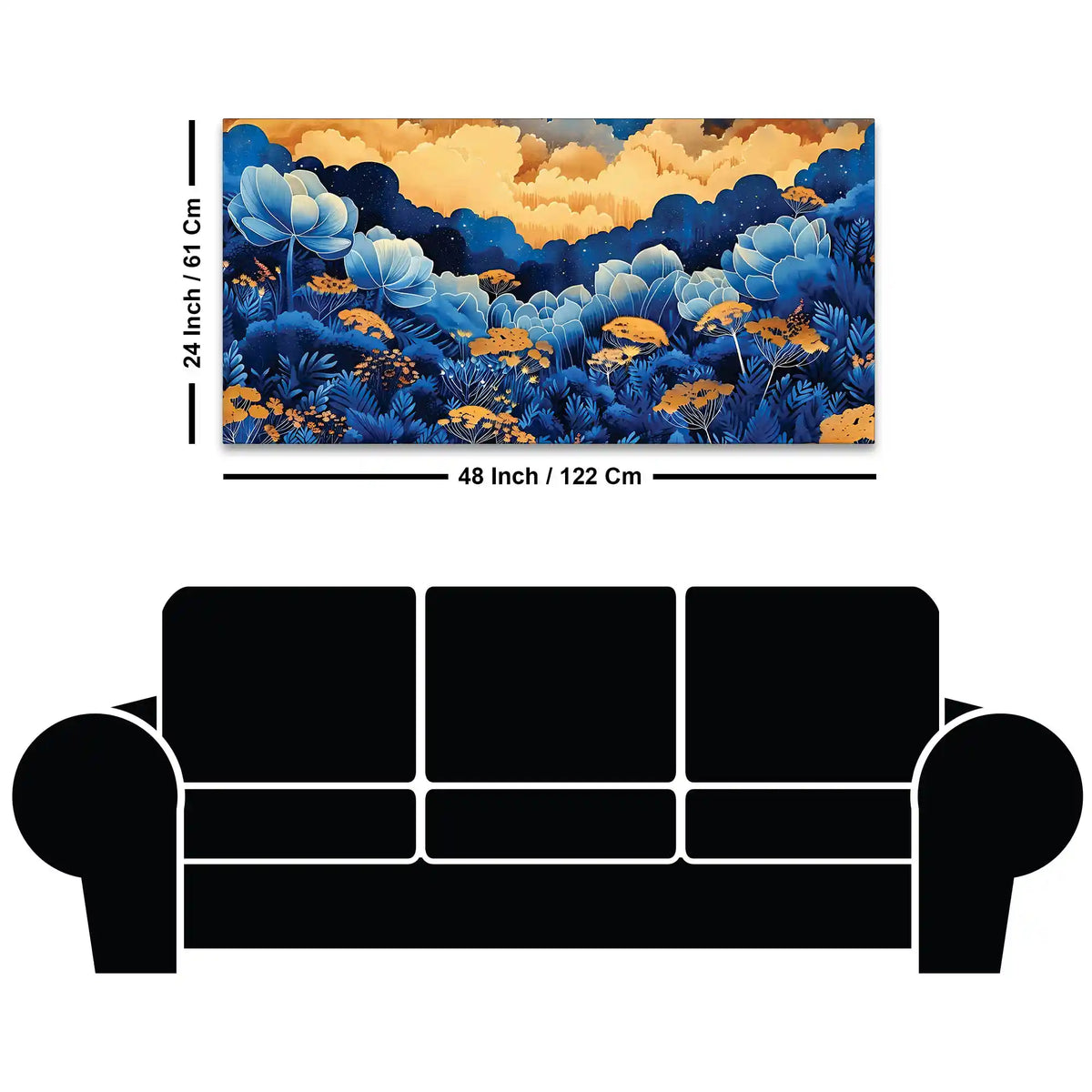 Abstract Blue Floral Canvas Wall Painting for Living Room