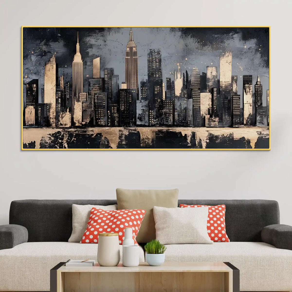 Abstract City Skyline Canvas Painting for Office Home Decor